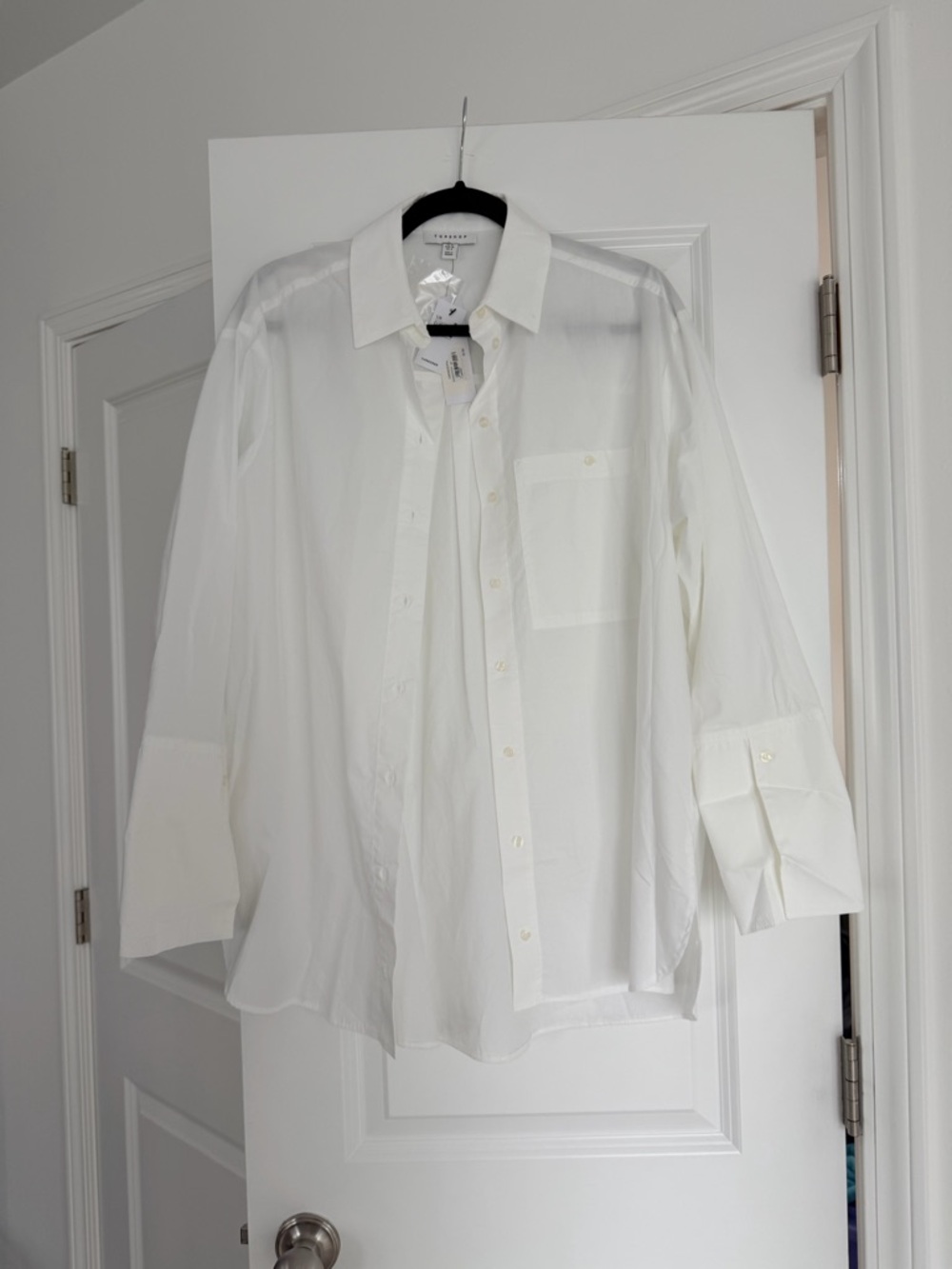 Topshop White Button-Down Shirt with Wide Cuff Detail